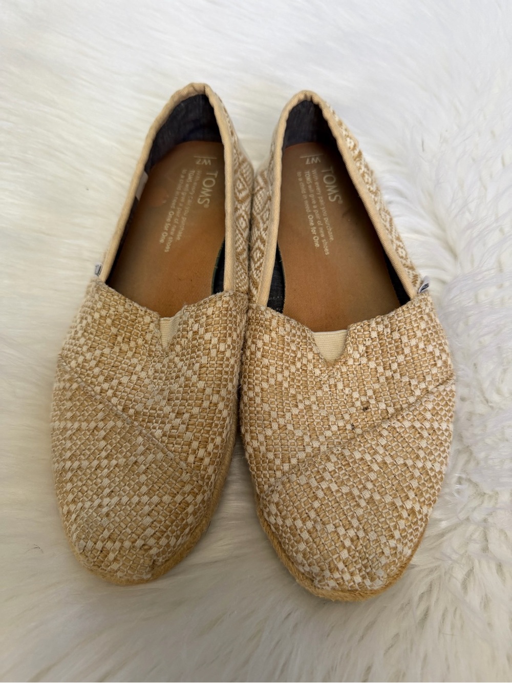 TOMS Beige Woven Classic Alpargata Slip-Ons Sz 7